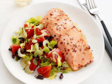 Salmon With Warm Tomato-Olive Salad