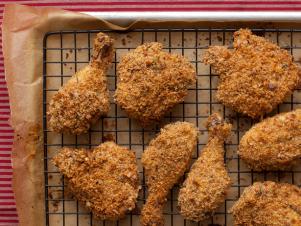 cut fat on fried chicken by baking on rack in oven