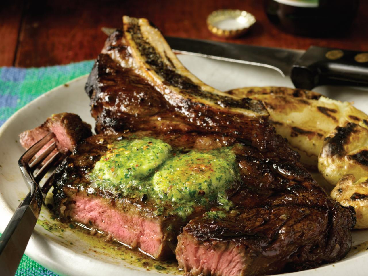 Char Grilled Rib Eye with Roasted Shallot and Herb Butter