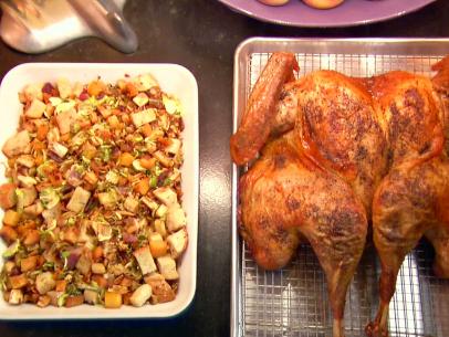 Butterflied, Dry Brined Roasted Turkey With Roasted Root Vegetable  Panzanella Recipe | Alton Brown | Food Network