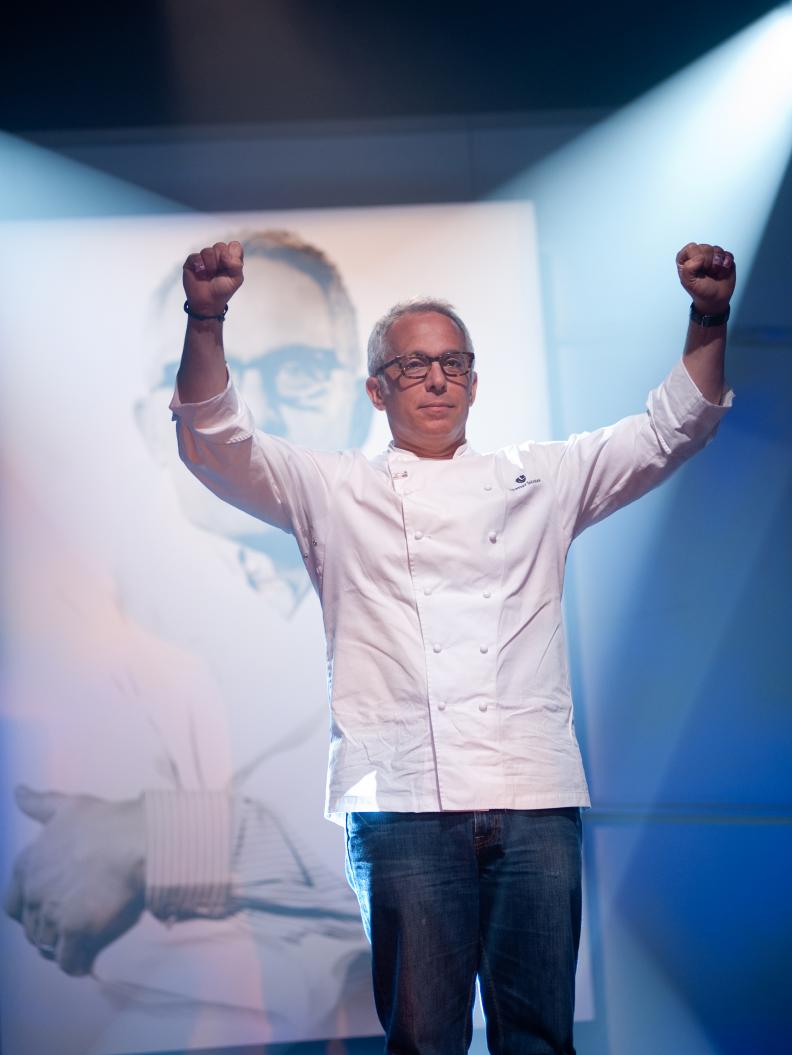 Rival-Chef Geoffrey Zakarian revealed the Winner and the newest Iron Chef in Episode 8 Finale Battle "Holiday Extravaganza" as seen on Food Network Next Iron Chef Season 4.