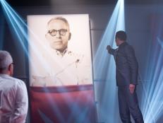 The Chairman reveals Rival-Chef Geoffrey Zakarian as the Winner and the newest Iron Chef in Episode 8 Finale Battle "Holiday Extravaganza" as seen on Food Network Next Iron Chef Season 4.