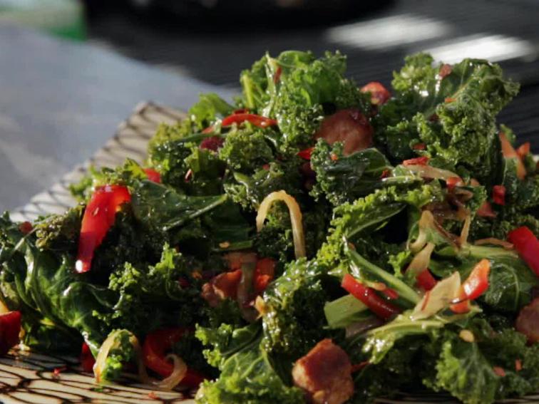 Braised Kale with Red Bell Pepper and Bacon Recipe Guy Fieri Food