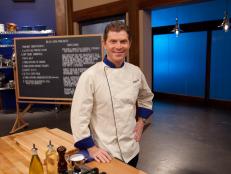Worst Cooks In America  Blue Team Leader Bobby Flay with the recipe for his Blue Corn Pancakes with Whipped Orange Honey Butter, Cinnamon Maple Syrup and Canadian Bacon for the "Back to Basics Breakfast"  challenge as seen on Food Network's Worst Cooks in America, Season 3.