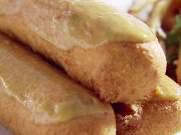 Corn Dogs With Sweet Mustard Recipe Sandra Lee Food Network