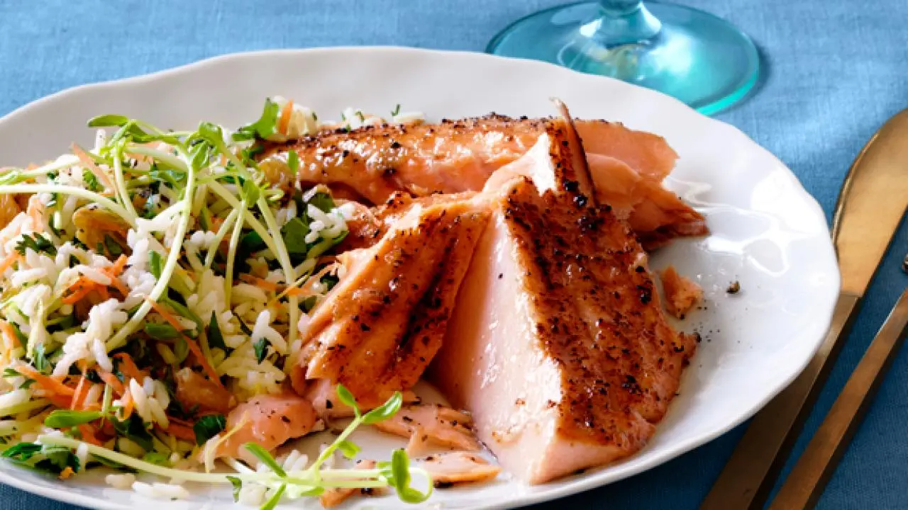 Maple-Ginger Grilled Cedar Plank Salmon with Quick Coleslaw