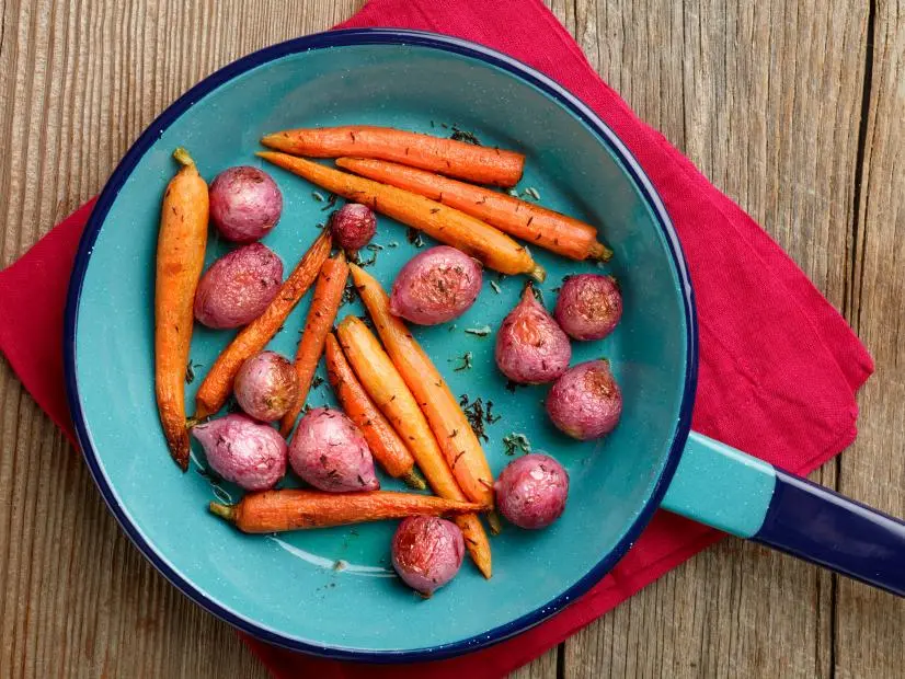 Chef Name: Melissa d'ArabianFull Recipe Name: Roasted Radishes and CarrotsTalent Recipe: Melissa d'Arabianâ  s Roasted Radishes and Carrots, as seen on Ten Dollar DinnersFNK Recipe: Project: Foodnetwork.com, Back to School/Sandwich Central/Dinner and a Movie/SidesShow Name: Ten Dollar DinnersFood Network / Cooking Channel: Food Network