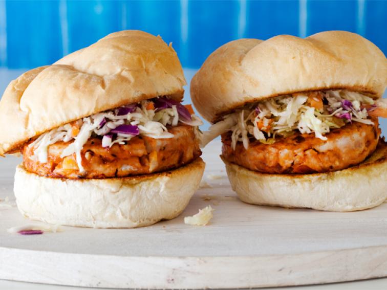 BBQ Chicken Burgers with Slaw Recipe | Rachael Ray | Food Network