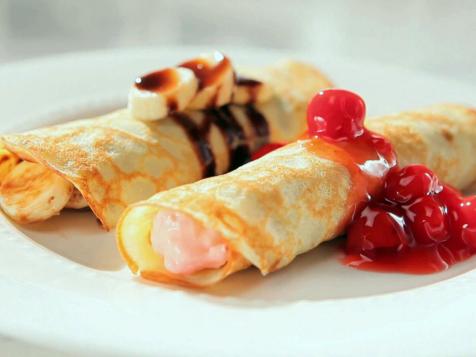 Swedish Pancakes with Cherry Cream Cheese and Chocolate-Banana Fillings