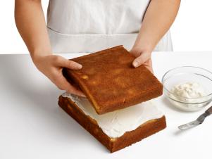Prepare Sheet Cake Then Cut Crosswise And Frost