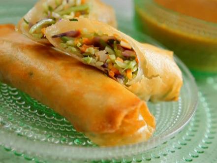 Shrimp Spring Rolls with Spicy Apricot Mustard Dip Recipe | Sandra Lee ...