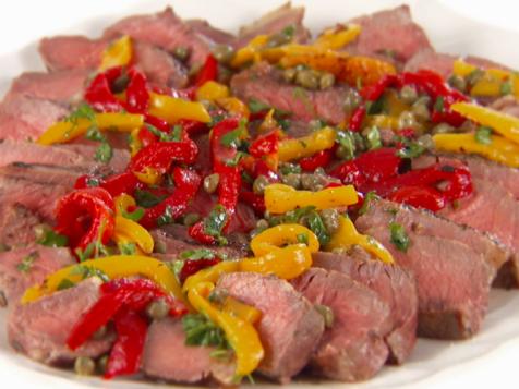 Grilled Sirloin Steaks with Pepper and Caper Salsa
