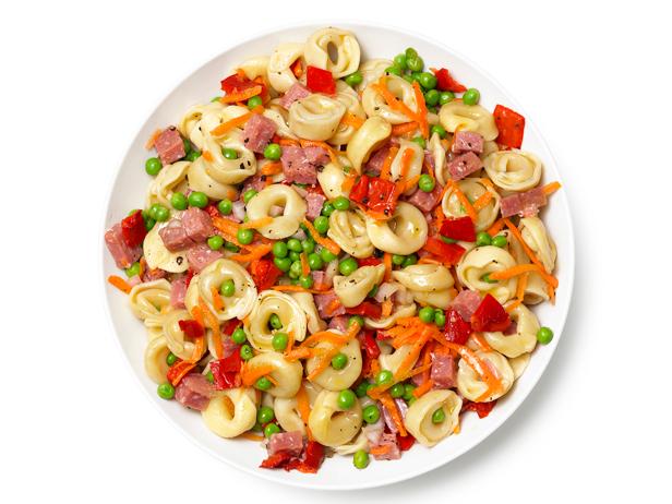 Pasta Salad With Salami, Carrots, Peas and Roasted Red Peppers image