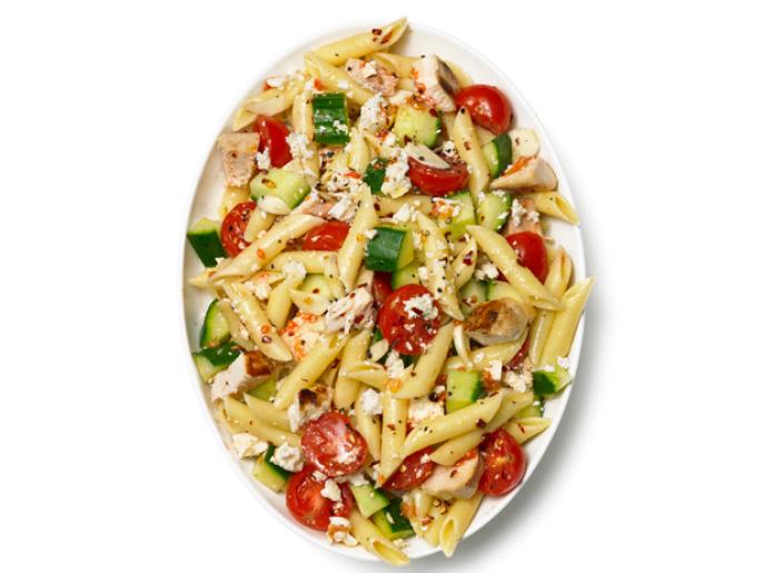 Pasta Salad with Chicken, Cucumber, Cherry Tomatoes and Feta Recipe