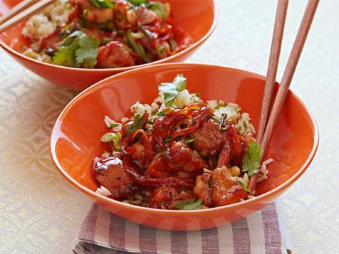 Asian Barbecued Chicken Stir Fry with Peanuts and Rice