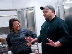 FNS7 Episode 3 Guest Judge Duff Goldman and Finalist Orchid Paulmeier in kitchen for "Dueling Desserts" Star Challenge at the Biltmore.