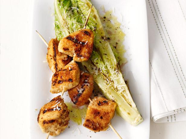Chicken Skewers With Grilled Romaine