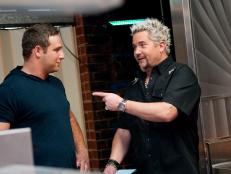FNS7 Episode 5 Guest Host/Judge Guy Fieri giving pointers to Finalist Chris Nirschel for his Mel's Drive-In Camera Challenge.
