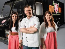 Jacquelyn Romanin, Chris Hodgson, and Catie Hodgson as seen on Food Network?s The Great Food Truck Race Season 2.