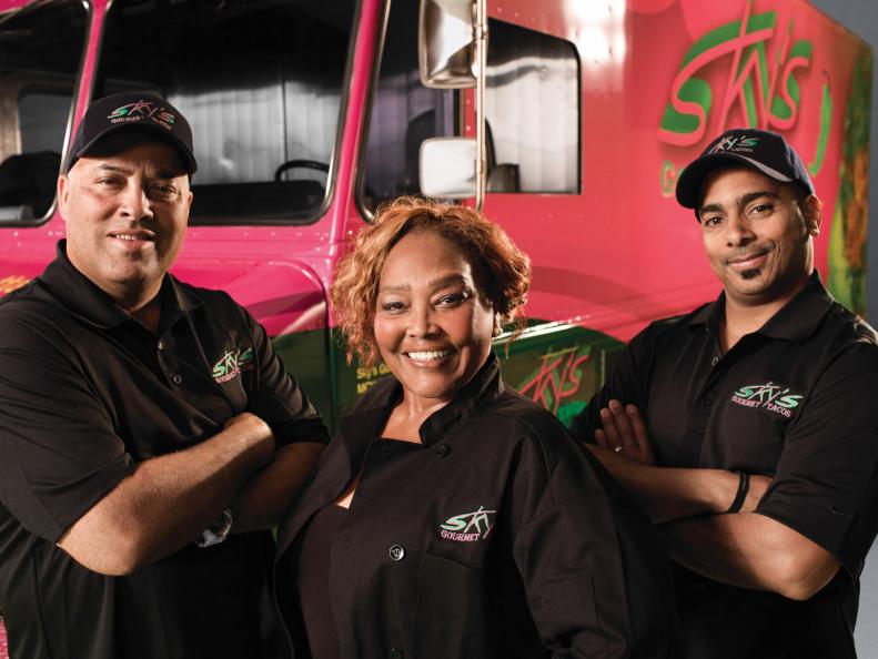 Victor Burrell, Barbara Burrell, and Kevin Minor as seen on Food Network?s The Great Food Truck Race Season 2.