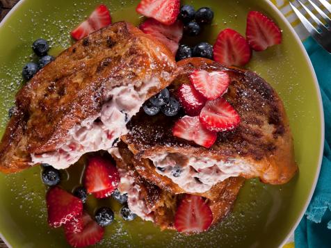 Stuffed French Toast with Fresh Strawberry Jam and Blueberries