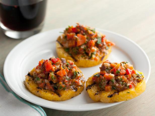 Grilled Polenta Crackers with Roasted Pepper Salsa; Rachael Ray