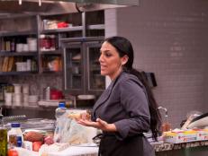 FNS7 Episode 2 Finalist Penny Davidi talking to Selection Committee while cooking for Star Challenge at Scarpetta.