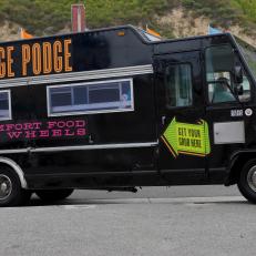 Team Hodge Podge's truck arriving in Malibu, California, as seen on Food Network's The Great Food Truck Race, Season 2.