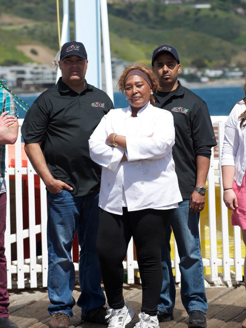 Team Sky's Tacos: Kevin Minor, Victor Burrell and Barbara Burrell in Malibu, California, as seen on Food Network's The Great Food Truck Race, Season 2.