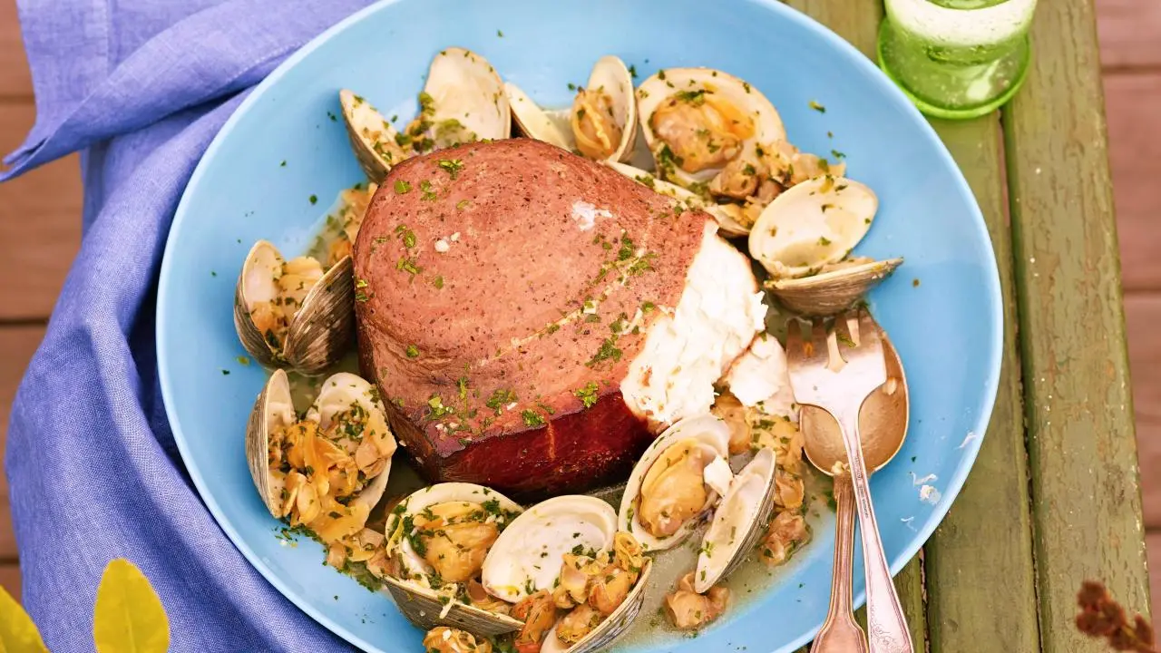 Hot Smoked Swordfish with White ClamGarlicParsley Sauce Recipe