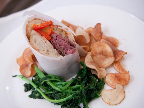 Dry-aged Italian Beef Sandwich with Homemade Giardiniera, Sweet Peppers, Suet-Fried Chips and Broccoli Rabe