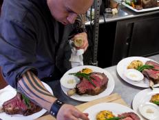 FNS7 Episode 9 Contestant Vic Vegas plating for "Roast" Star Challenge.