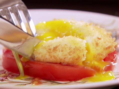 Deep Fried Poached Egg Over Heirloom Tomato