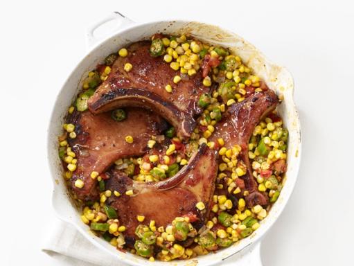 Smoked Pork Chops With Corn and Okra Recipe | Food Network Kitchen ...