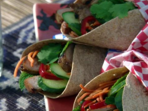 Banh-mi Wrap: Vietnamese Grilled Pork Wrap with Pickled Carrots and Mint