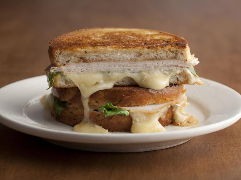 Grilled Turkey Brie And Apple Butter Sandwich With Arugula Recipe Tyler Florence Food Network