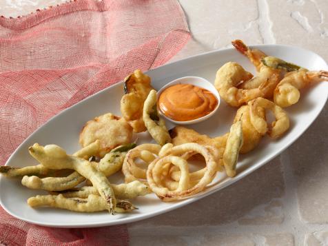 Vegetable and Shrimp Frito Misto with Harissa Mayonnaise