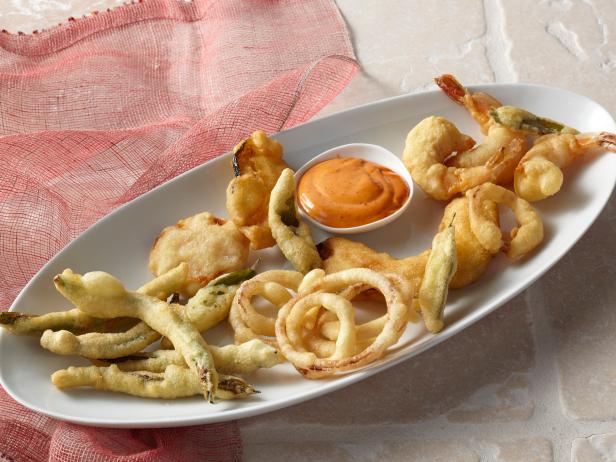 Vegetable and Shrimp Frito Misto with Harissa Mayonnaise