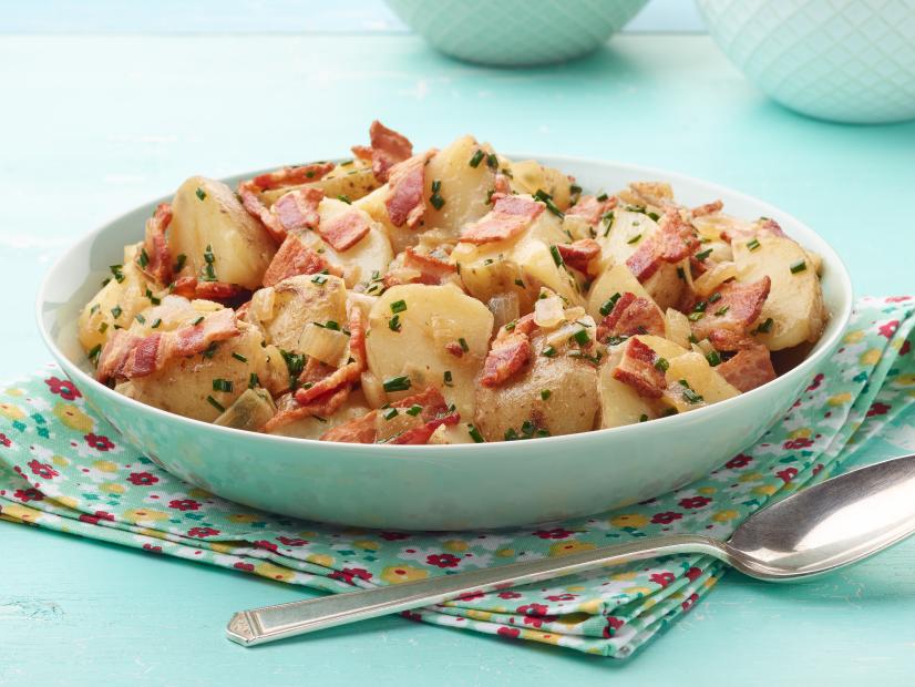 Anne Burrell's German Potato Salad for the Secret to Schnitzel episode of Secrets of a Restaurant Chef, as seen on Food Network.