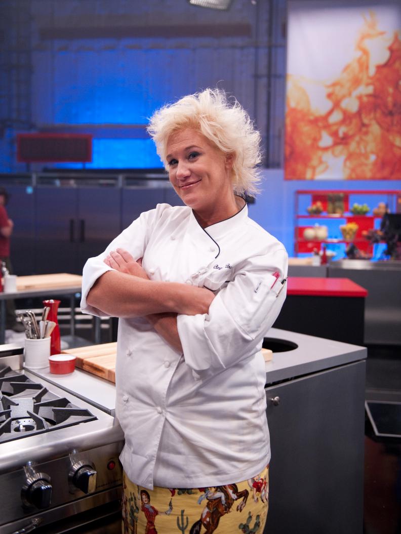 Rival-Chef Anne Burrell in Episode 1 as seen on Food Network Next Iron Chef Season 4.