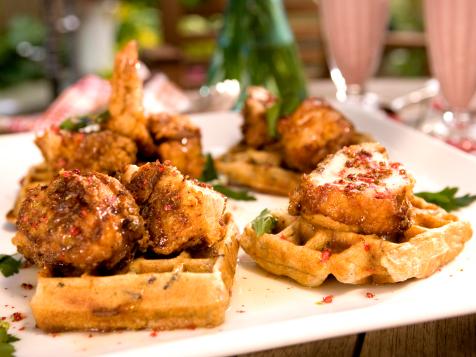 Fried Chicken and Wild Rice Waffles with Pink Peppercorn Sauce