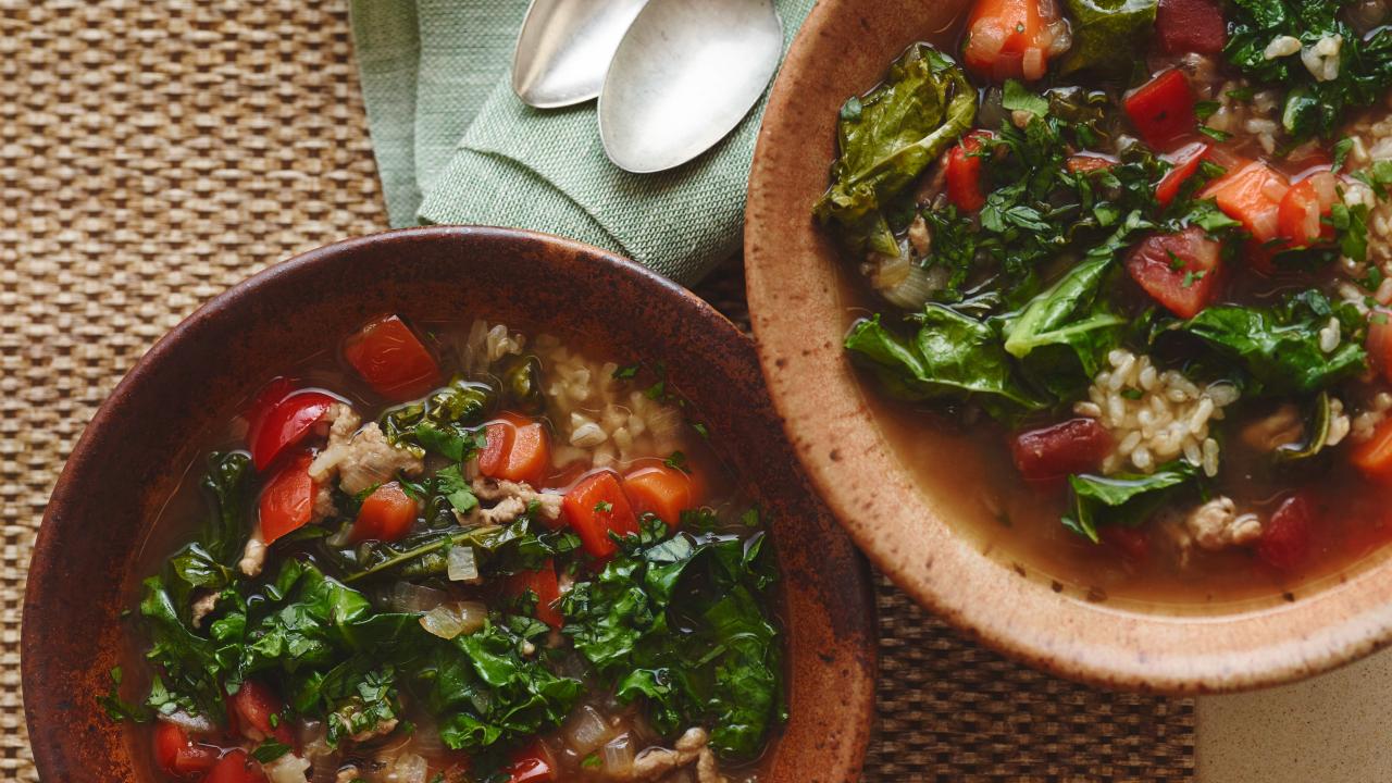 Turkey Soup With Rice and Kale