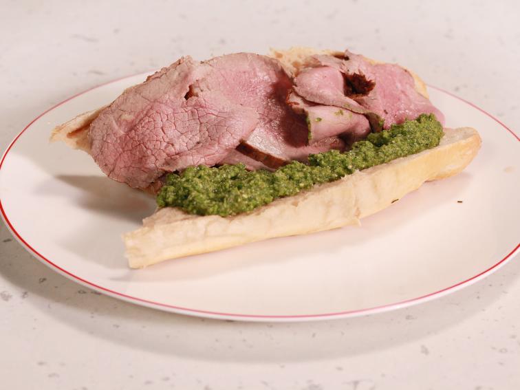Roast Beef French Dip with Green Pea Pesto Recipe Rachael Ray Food