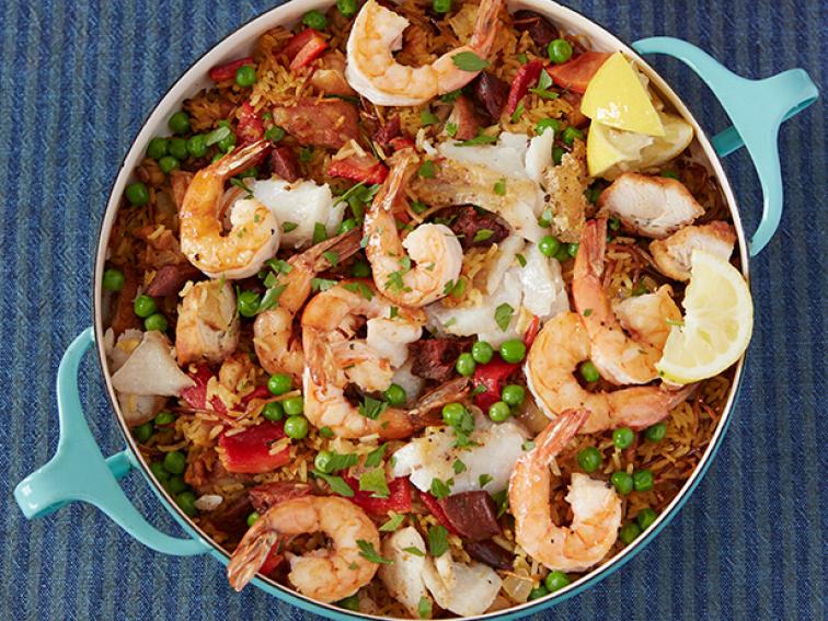 MakeAhead Paella Casserole Recipe Rachael Ray Food Network