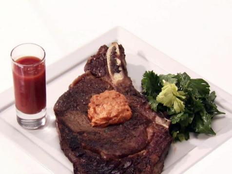 Rib Eye Steaks with Parsley Butter and Bloody Mary Shots