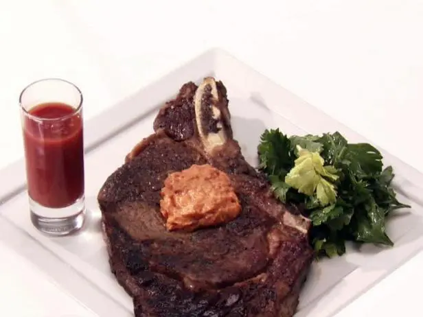 Blood Shot Ribeye Rib Eye Steaks with Parsley Butter and Bloody Mary Shots Recipe | Food ...