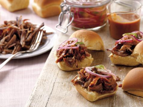 Pulled Pork Sliders with Mustard BBQ Sauce and Pickled Onions