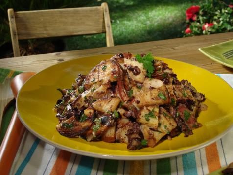 Grilled Warm Potato Salad with Roasted Garlic and Black Olive Dressing