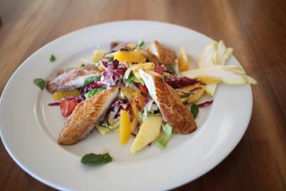 Pan-Seared Grouper with Spring Pineapple and Strawberry Salad