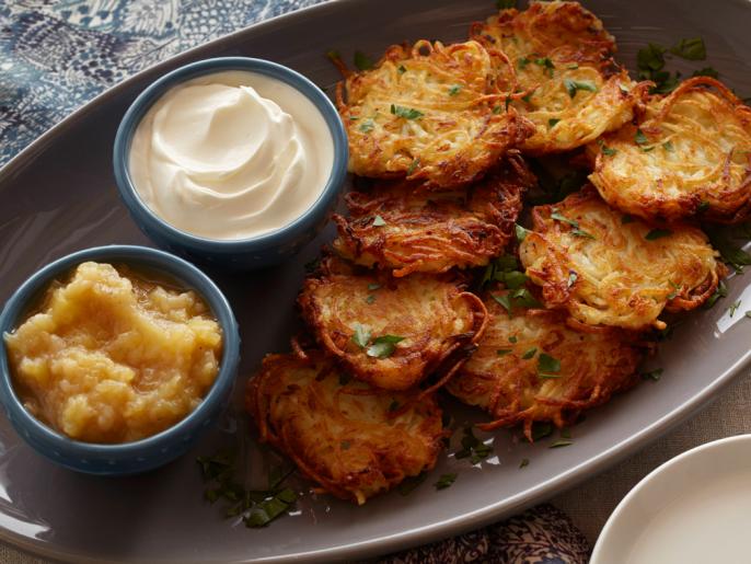 Potato Latkes with Spiced Apple-Pear Sauce Recipe | Food Network ...